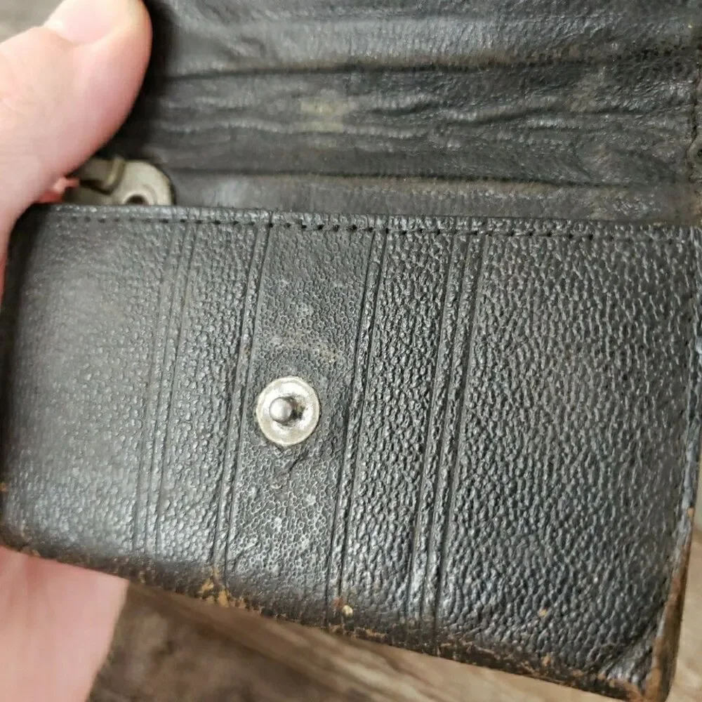 Vintage Leather Zipper Spring Temper Hook Key Card Holder Antique VTG